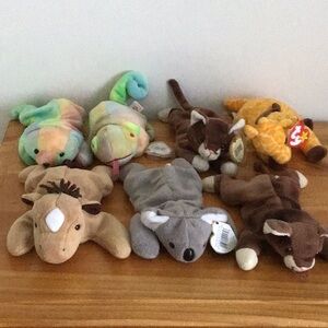 Set of seven Ty beanie babies